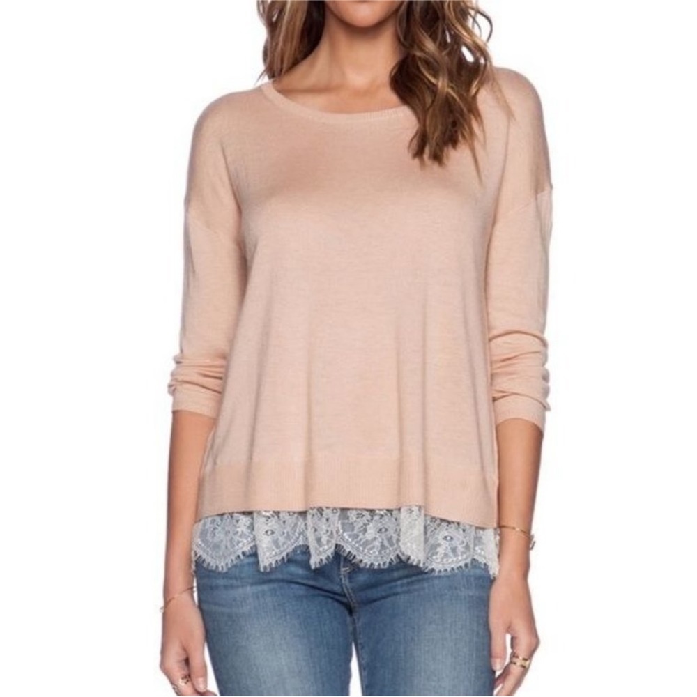 Joie Cream Lace Trim Wool Cashmere Blend Hilano Sweater Size Small